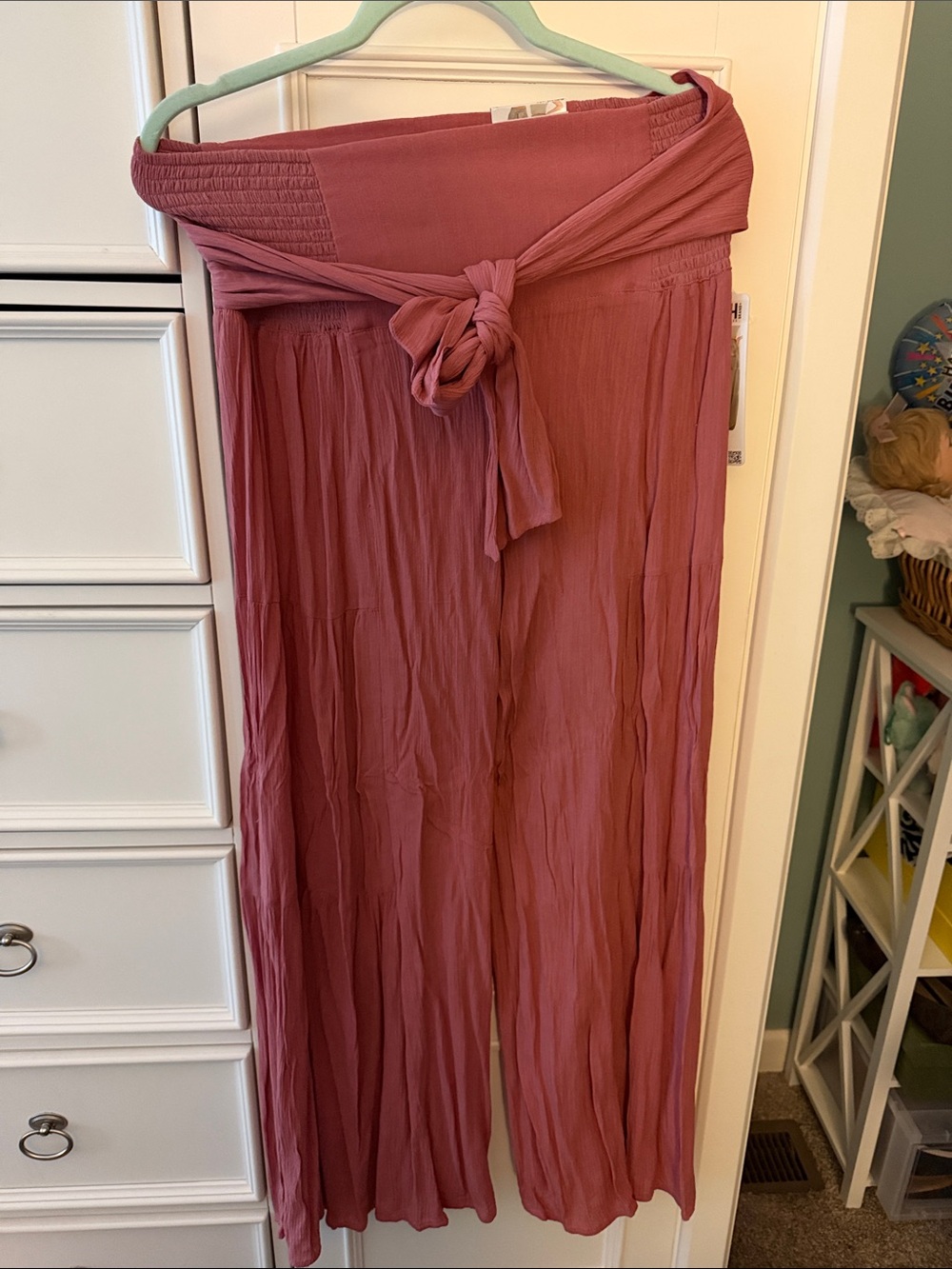 Rewash Wide-Leg Tie-Waist Pants in Rose